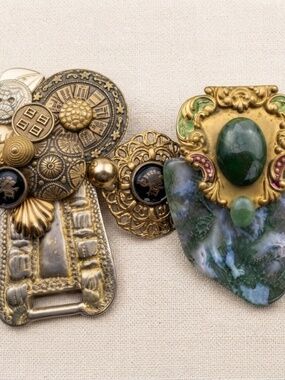 Jewelry brooch One-of-a-Kind Up-cycled Artisan Steampunk faux Moss Agate